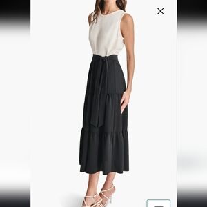 DKNY Tiered Black and White Sleeveless Dress